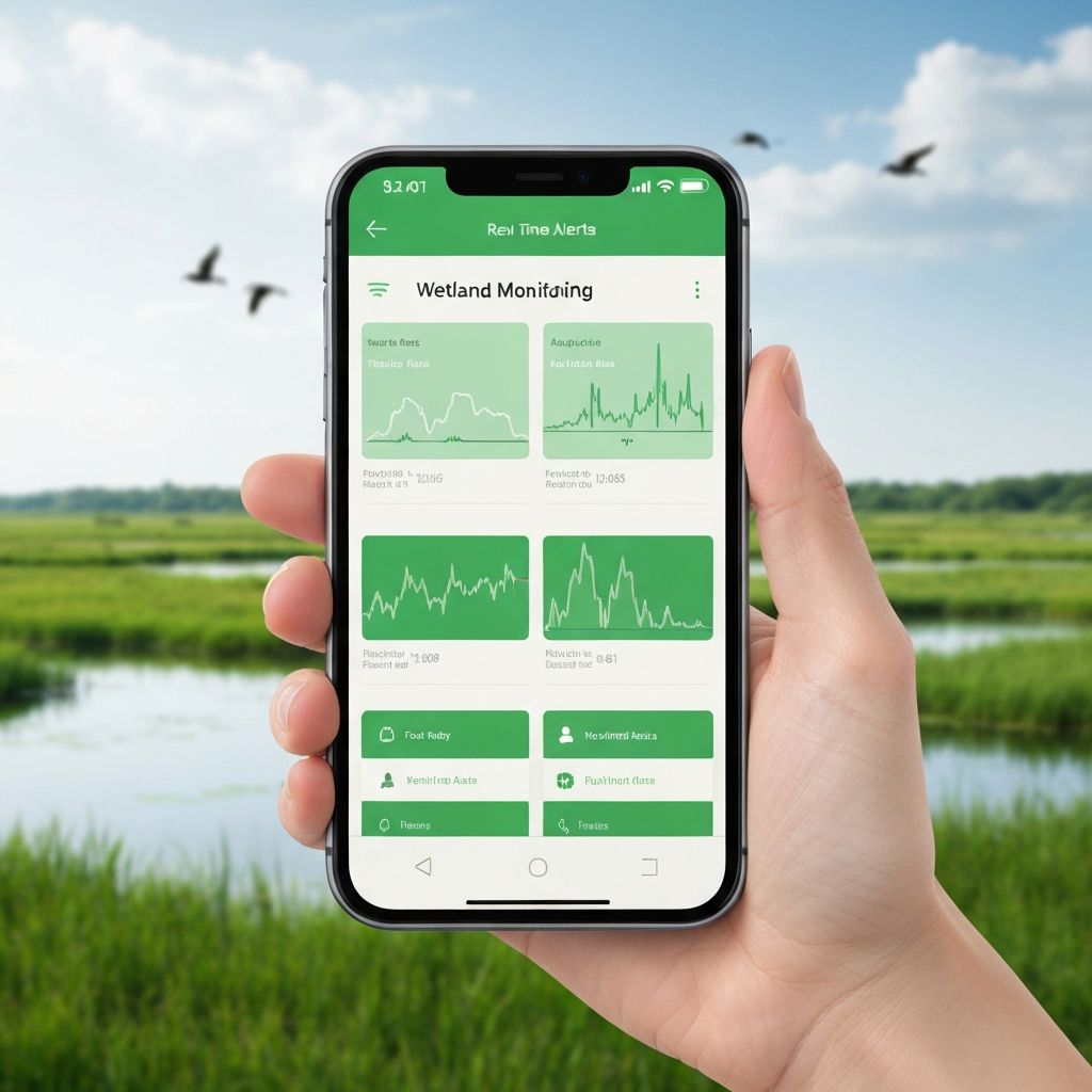 Mobile app showing wetland monitoring alerts