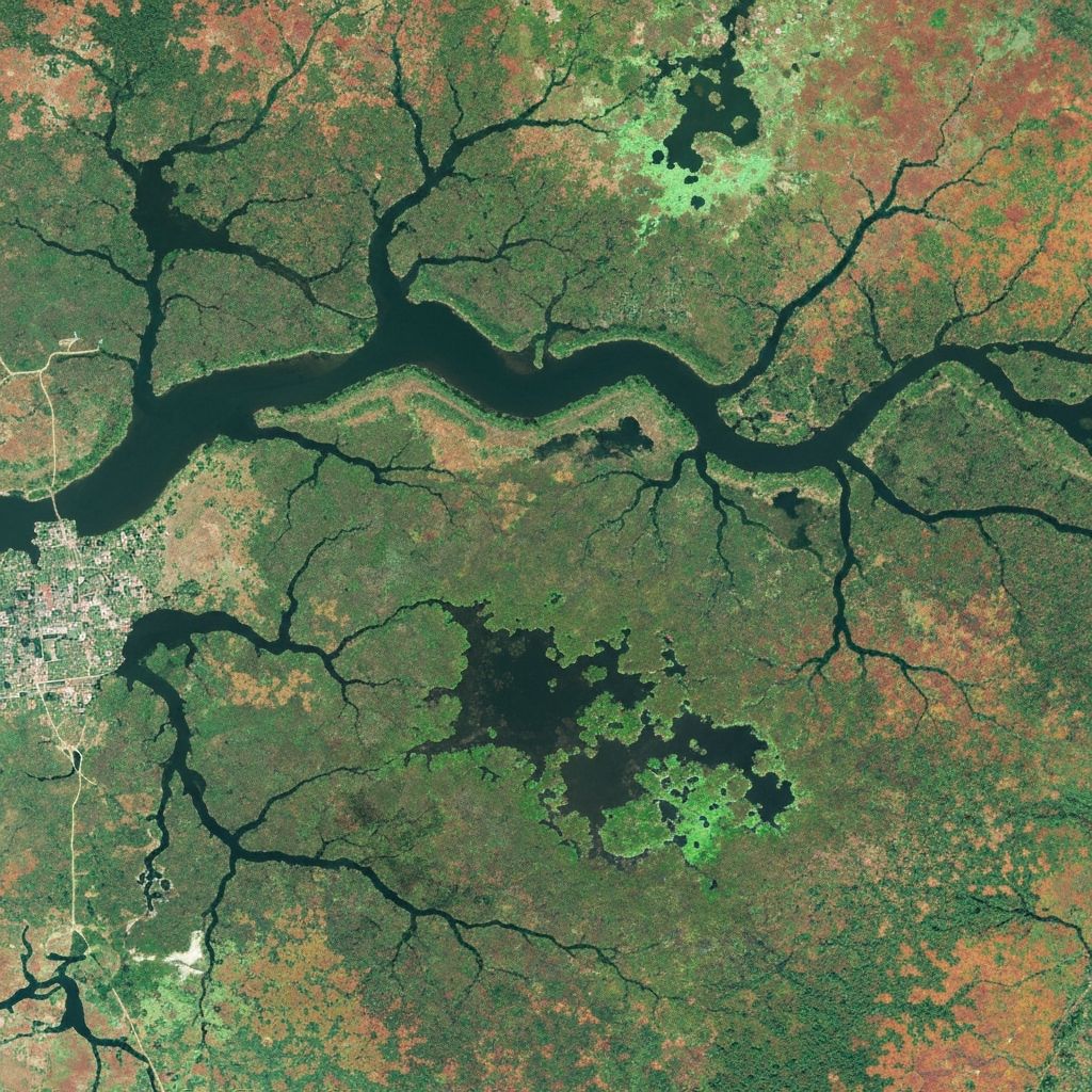 Satellite imagery of wetland ecosystem